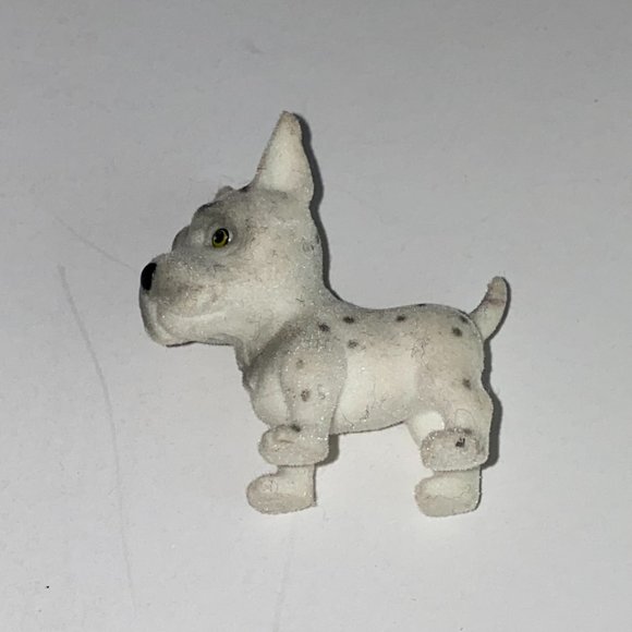 Pretend Play Velvety Flocked Miniature White Dog With Spots Pointed Ears Toy - Picture 7 of 9